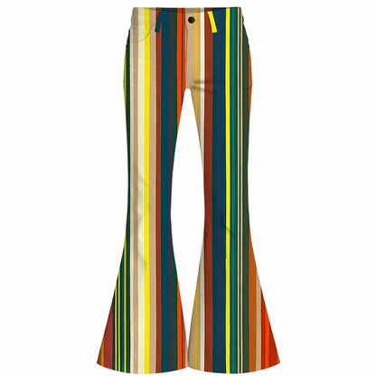 Retro 70s Colorful Stripes High Waist Wide Flared Trousers