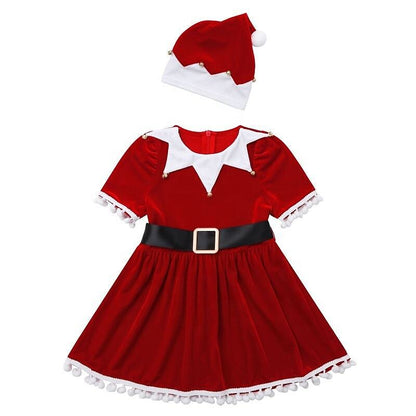 Girls' Christmas Elf Dress with Santa Hat