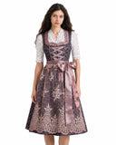Oktoberfest Pink Embroidered Dirndl Dress with Lace Apron and Blouse