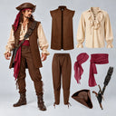 Men's Brown Pirate Vest & Tricorn Hat 7-Piece Set