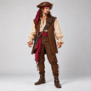 Men's Brown Pirate Vest & Tricorn Hat 7-Piece Set