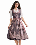 Oktoberfest Pink Embroidered Dirndl Dress with Lace Apron and Blouse