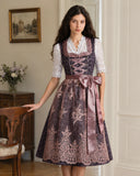 Oktoberfest Pink Embroidered Dirndl Dress with Lace Apron and Blouse