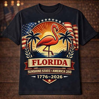 Men's American 250th Florida Flamingo Sunshine State Patriotic Printed T-shirt