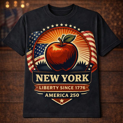 Men's American 250th New York Apple American Flag Patriotic Retro Printed T-shirt