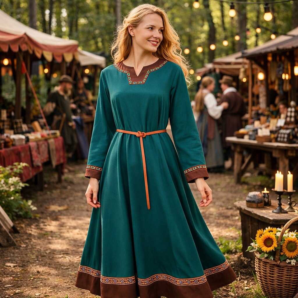 Medieval Vikings Floor Length Dress with Belt