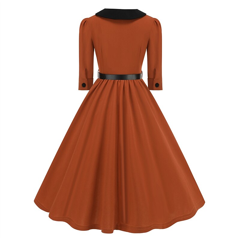 Women's 1950s Peter Pan Collar Half Sleeve A-Line Dress
