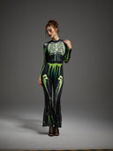 Women's Neon Skeleton Witch 3-Piece Halloween Costume Set