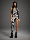 Leotard asimmetrico da donna di Halloween con scheletro e bende da mummia