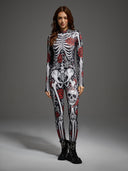 Women's Gothic Rose Skeleton Halloween Bodysuit Costume