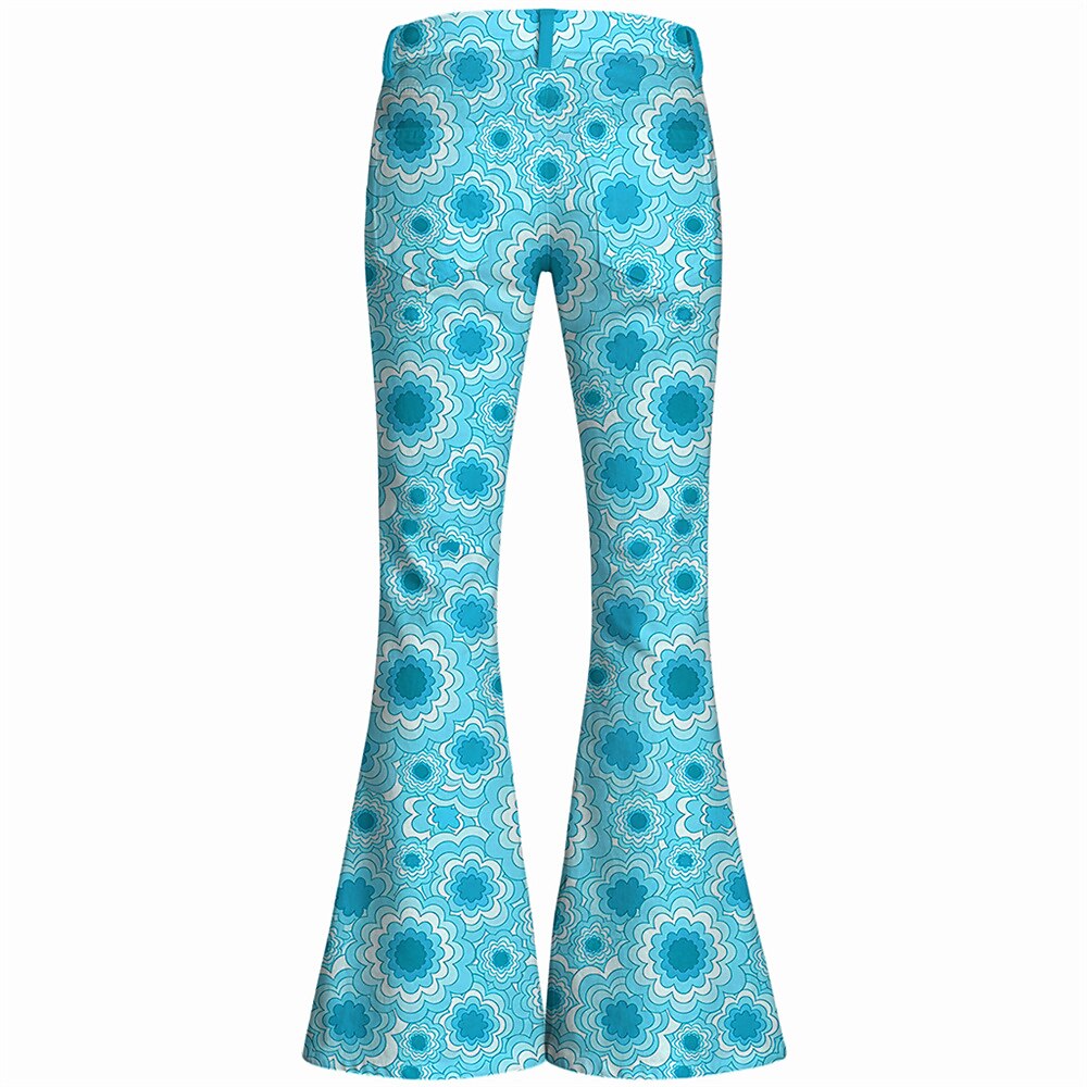 Retro 70s Geometric Floral High Waist Wide Flared Trousers