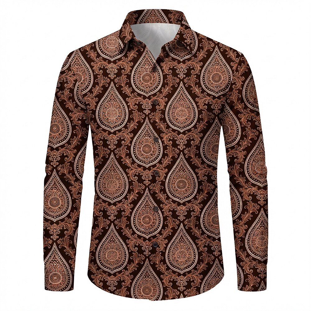 Retro 70S Vintage Paisley Floral Pattern Long Sleeves Collar Shirt