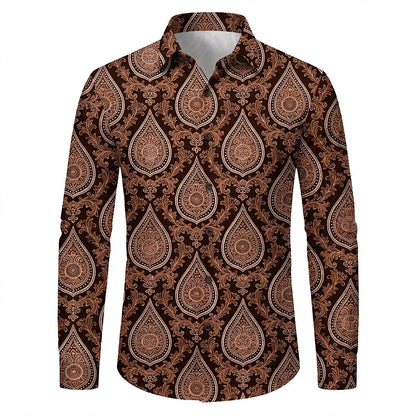 Retro 70S Vintage Paisley Floral Pattern Long Sleeves Collar Shirt