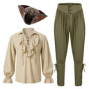 Men's Black Pirate Costume Set with Cream Ruffled Shirt