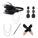 5-teiliges 1920er Jahre Flapper-Accessoire-Set, Schwarz