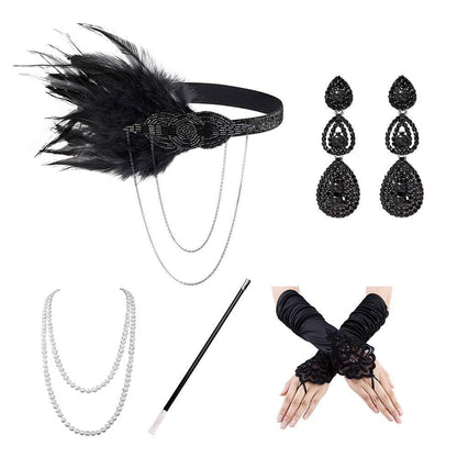 5PCS Black 1920s Flapper Accessory Set