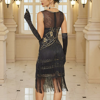 Black Sequins Layered Fringe Flapper Dresses