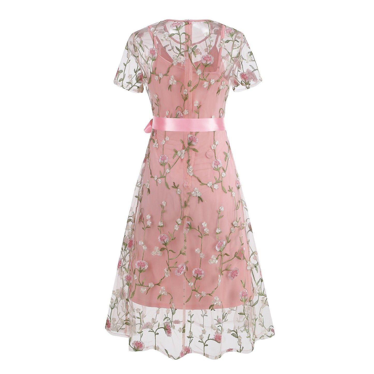 Floral Embroidered Mesh Midi Dress