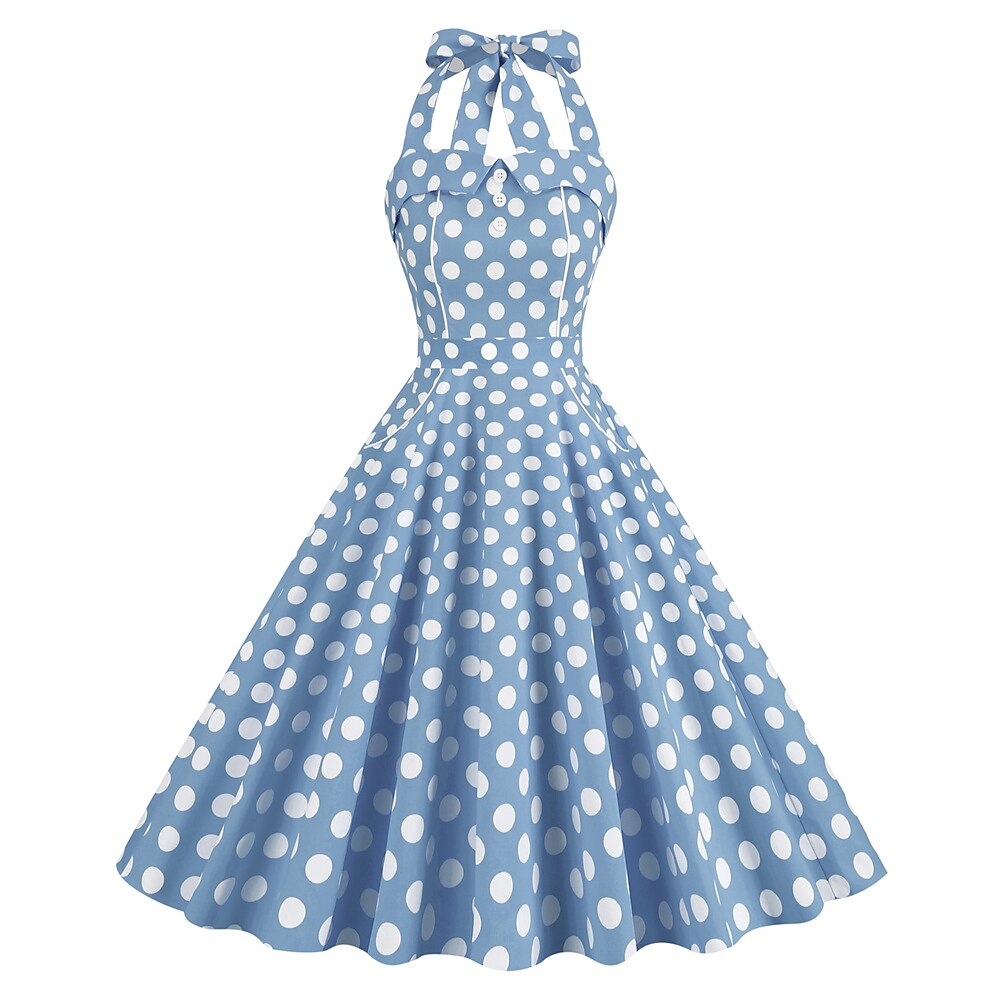 Women's 1950s Polka Dot Halter Neck Swing Dress