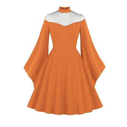 Women's 1950s High Neck Bell Sleeve A-Line Dress