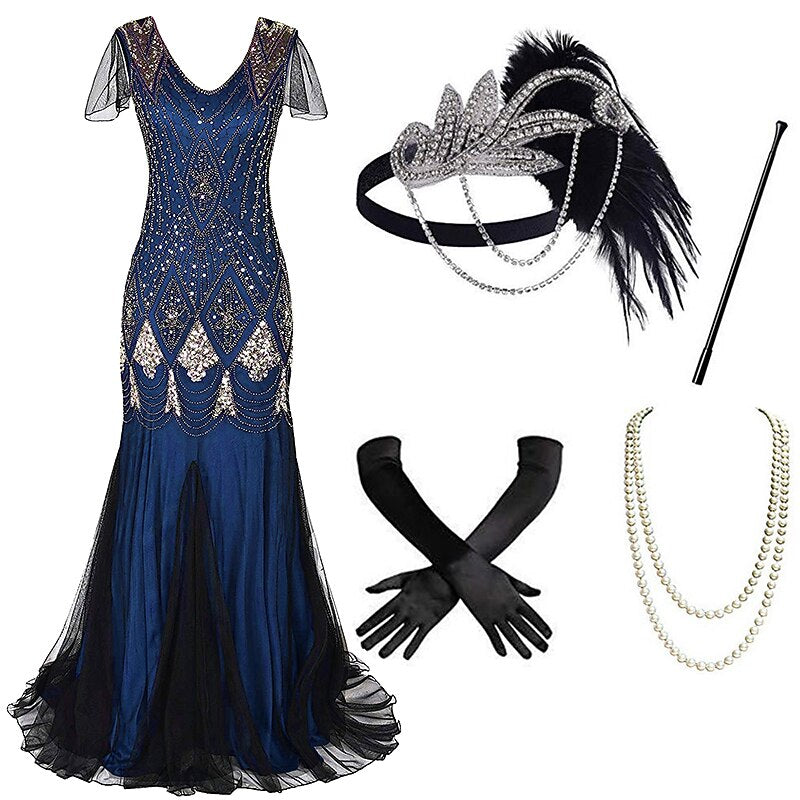 Art Deco Beaded Gown with Accessories Set