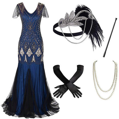 Art Deco Beaded Gown with Accessories Set