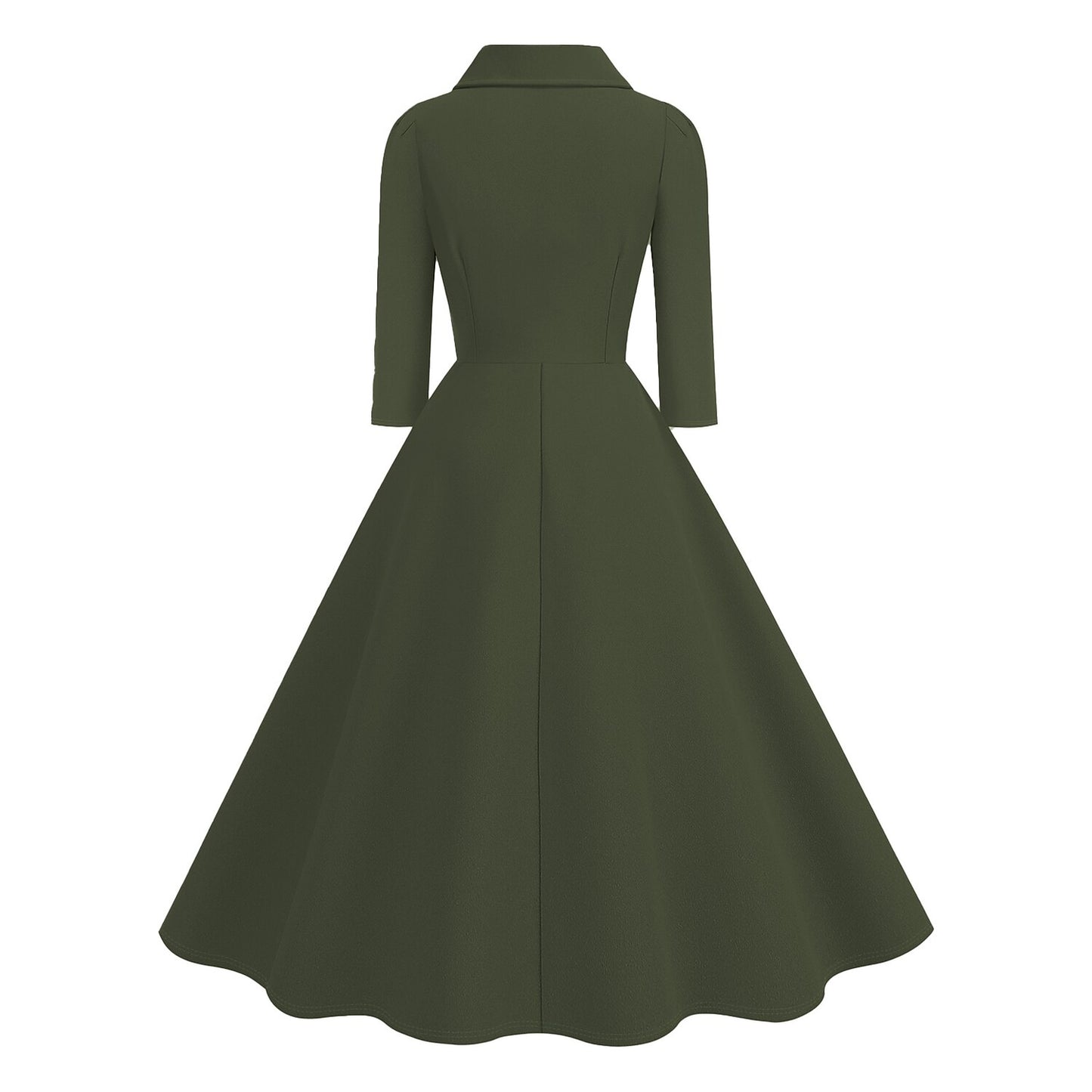 Women's 1950s Solid Color Peter Pan Collar Long Sleeve Flare Dress