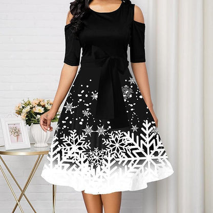 Christmas Retro Snowflake Print Dress