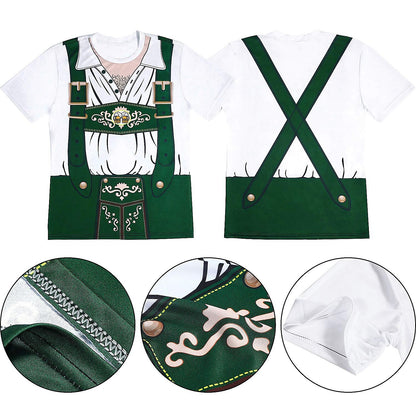 Men's Oktoberfest Green Lederhosen Beer Graphic T-shirt