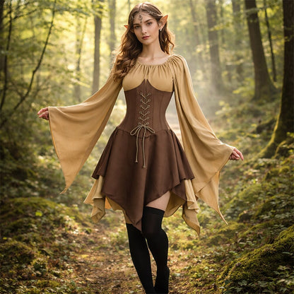 Medieval Fairy Dress Set with Headpiece Accs
