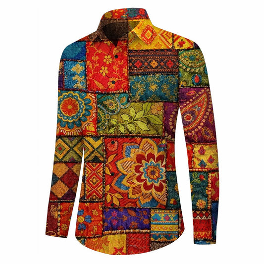 Retro 70S Ethnic Paisley Long Sleeves Collar Shirt