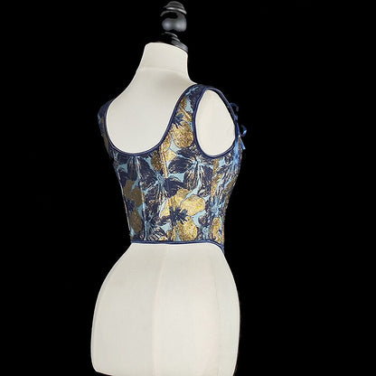 Renaissance Style Blue Pattern U-Back Corset Vest