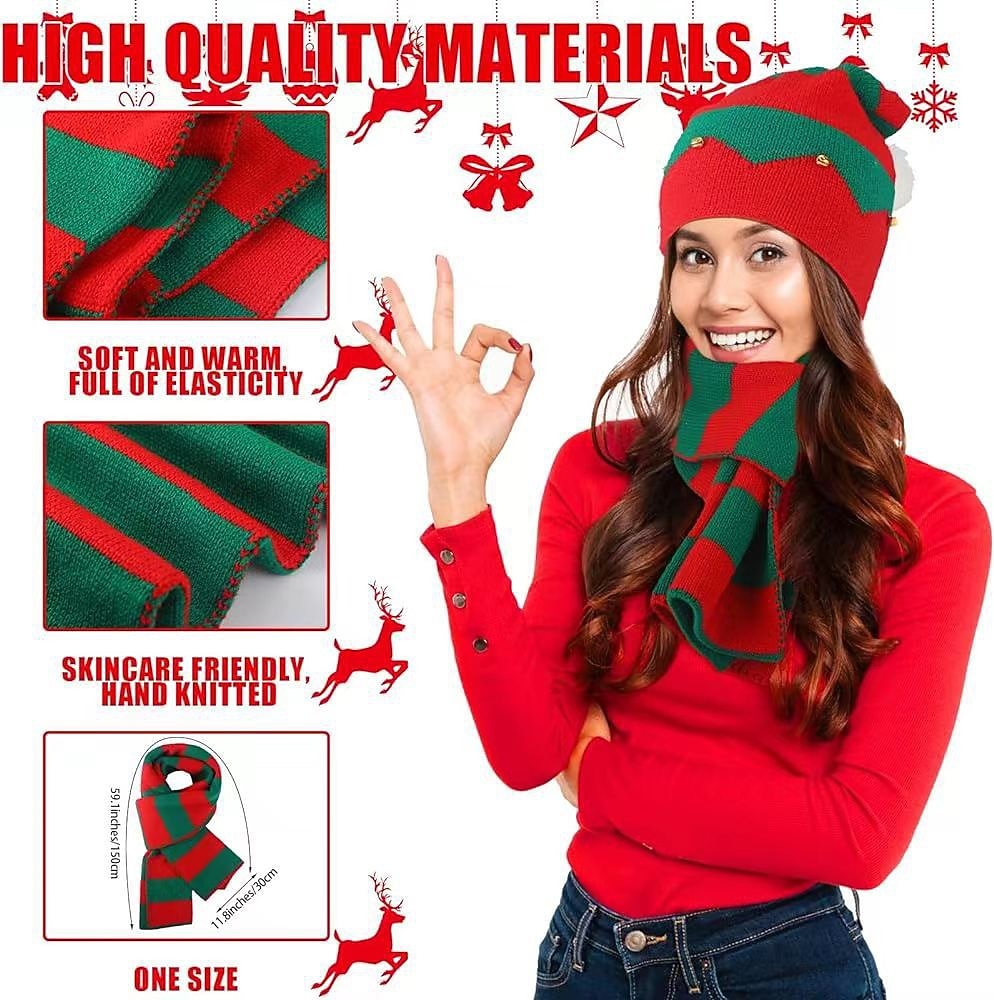Christmas Elf Knitted Hats Scarf Set