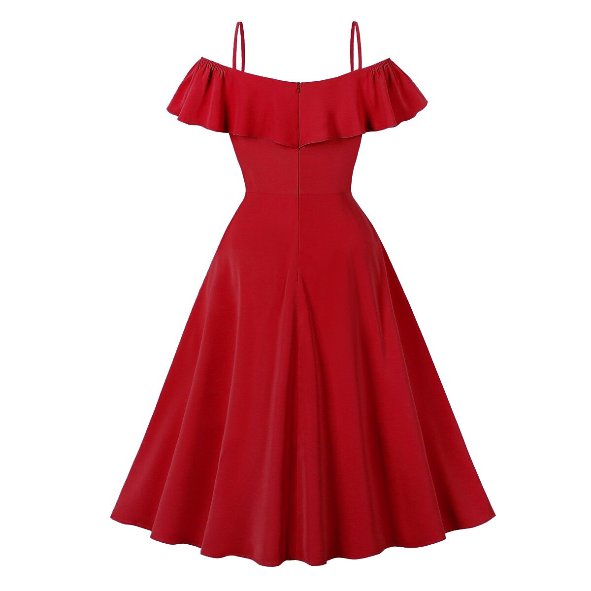 Women's 1950s Off the Shoulder Ruffle A-Line Dress