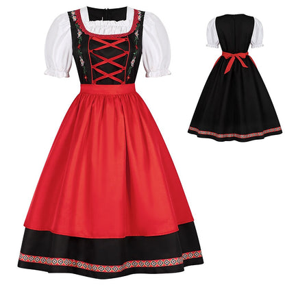 Oktoberfest Rot Schwarz Besticktes Dirndlkleid mit Schürze 