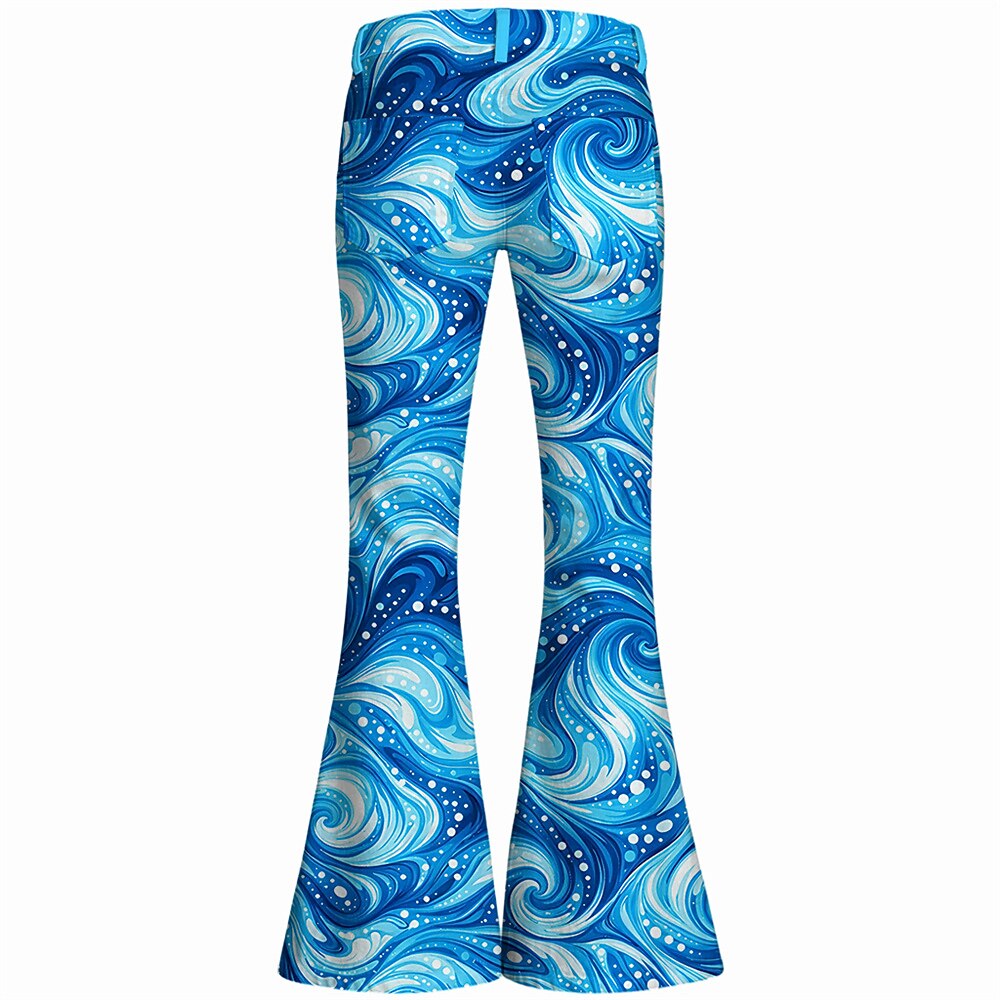 Retro 70s Swirling Waves High Waist Wide Flared Trousers
