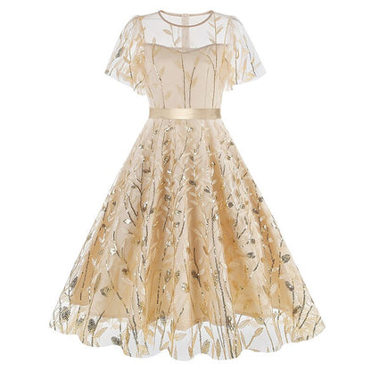 Embroidered Flutter Sleeve Midi Dress