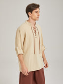 Men's Beige Medieval Tunic & Rust Brown Pants Costume Set