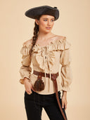 Women's Beige Off-Shoulder Ruffle Pirate Costume Set