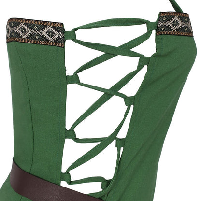 Medieval Viking Spaghetti Strap Dress with Belt