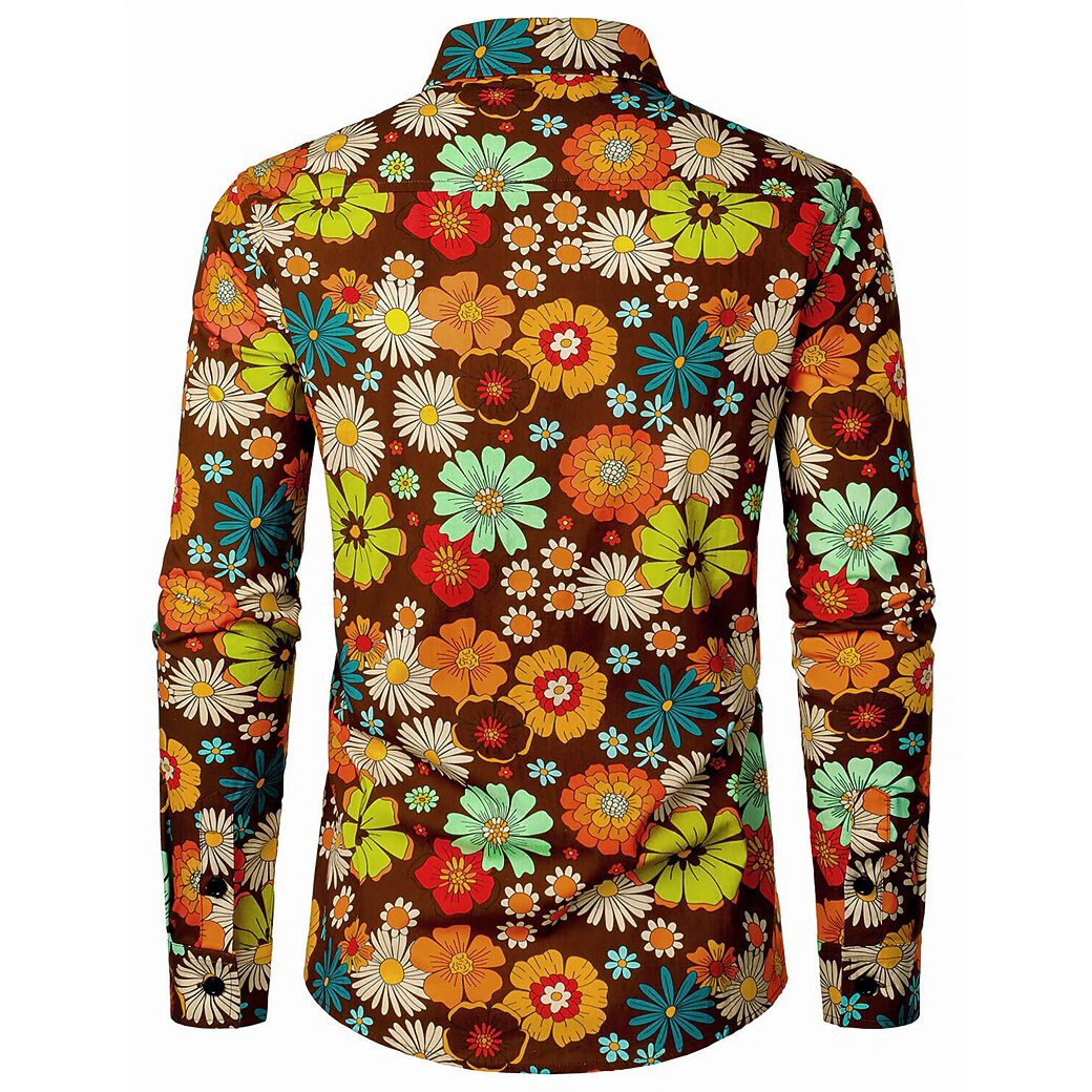 Retro 70S Boho Floral Long Sleeves Collar Shirt