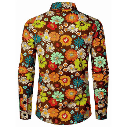 Retro 70S Boho Floral Long Sleeves Collar Shirt