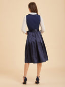 Navy Blue Midi Dirndl Dress with Sequin Embroidered Apron