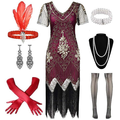 Art Deco Flapper Dress with Accessories Set