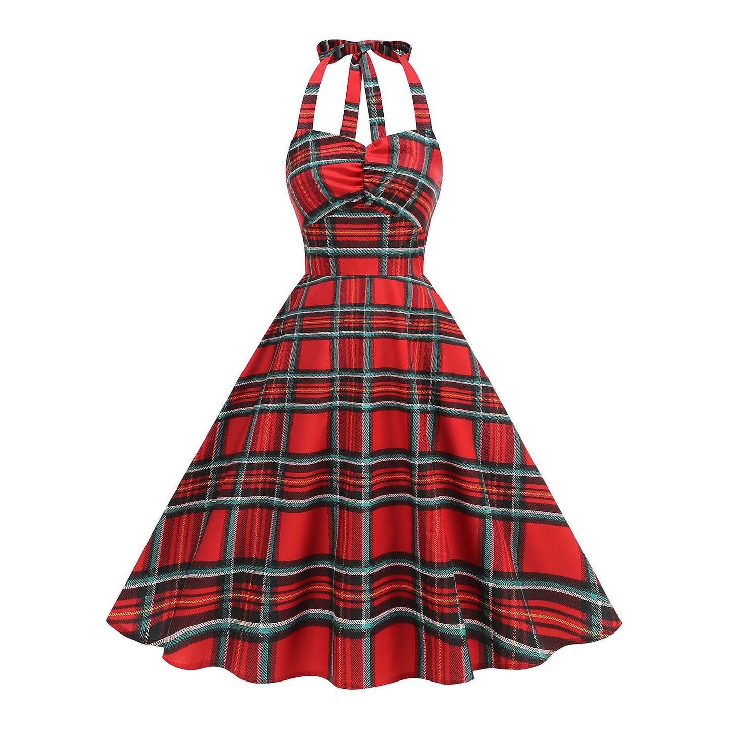 Red Tartan Halter Neck Xmas Dress
