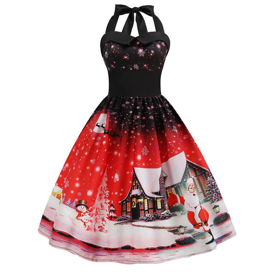 Retro Christmas Santa Halter Dress
