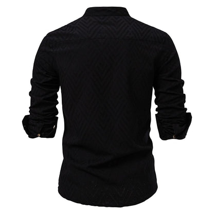 Medieval Style Textured Band Collar Tunic Shirt