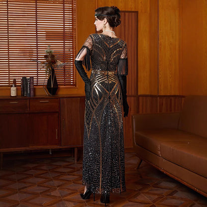 Art Deco Allover Sequin Formal Gown