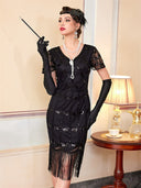 Abito Flapper Nero con Motivo a Paillettes