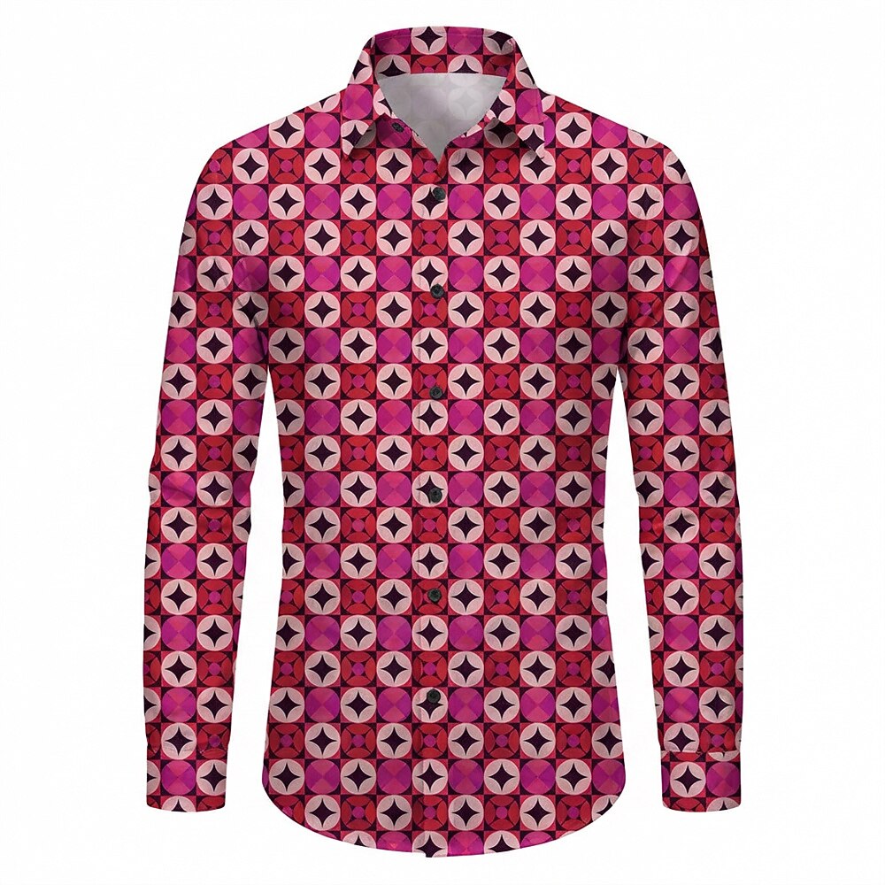 Retro 70S Vintage Geometric Circle Star Pattern Long Sleeves Collar Shirt